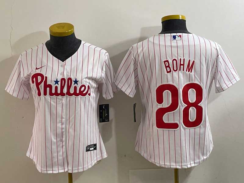 Women%27s Philadelphia Phillies #28 Alec Bohm White Cool Base Jersey